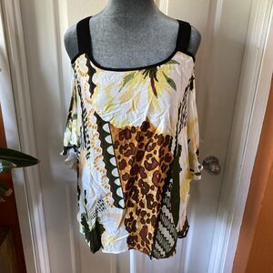 Chico’s Blouse Women’s Size S/M Cold Shoulder Scoop Neck Top Pullover Colorful